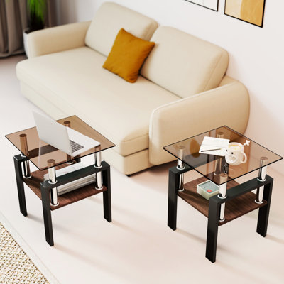Of 2, Modern, Tempered Glass, Coffee Table, End Layer, Capacity, Stable, Aesthetic, Living Room Bedroom, Room, Load - Bearing