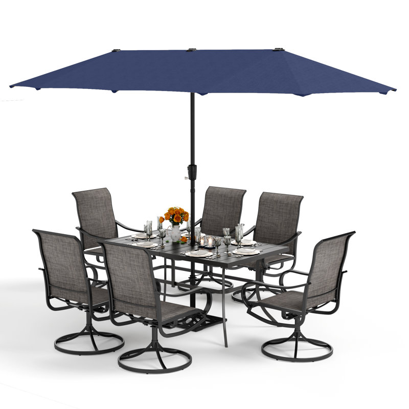 Ensemble repas pour 6 personnes avec parasol Alyah, Bleu