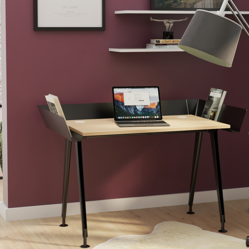 Broshous Metal Base Writing Desk, Black/ Beech