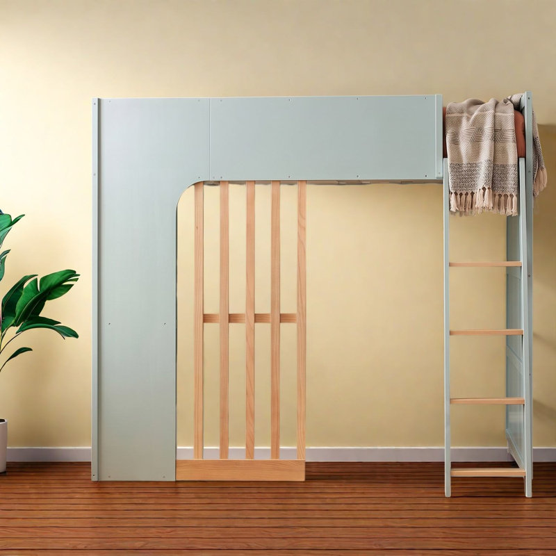 Lits avec étagères de rangement, mezzanine en MDF, chambre moderne Mint Home, Vert