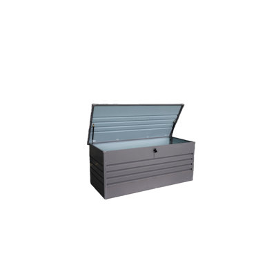Gray 260 - Gallon Waterproof Metal Patio Storage Box, Lockable Containers For Furniture Cushions, Pool Accessories, Garden Tools, Hydraulic Hinge, Bottom Reinforcement, Double Layer Cover Gray,