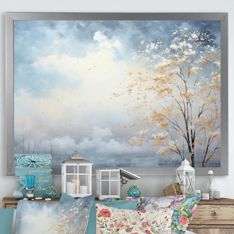 «Clouds Canopy Pointillism Landscape II», impressions sur toile, Cadre photo argenté, H 16 po x l 32 po x P 1 po