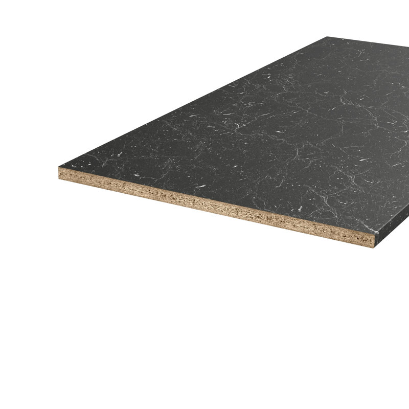 Plateau en stratifié en marbre noir 48 po x 25 po, 48" L x 25" W x 1" D, Black Marble, Straight
