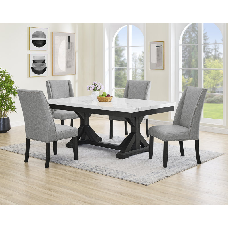 Modern 72 x 42 Faux Marble Dining Set, 5