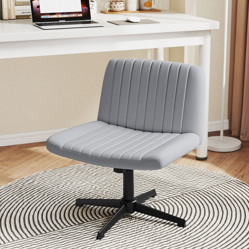 Chaise de bureau pivotante à jambes croisées avec siège extra-large, sans roulettes, Beige