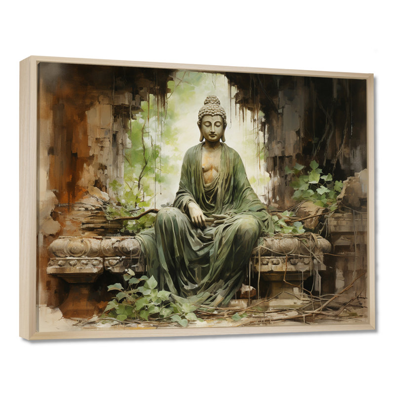 Thailande, ruines de Bouddha, art mural, H 12 po x l 20 po x P 1 po, Cadre flottant érable