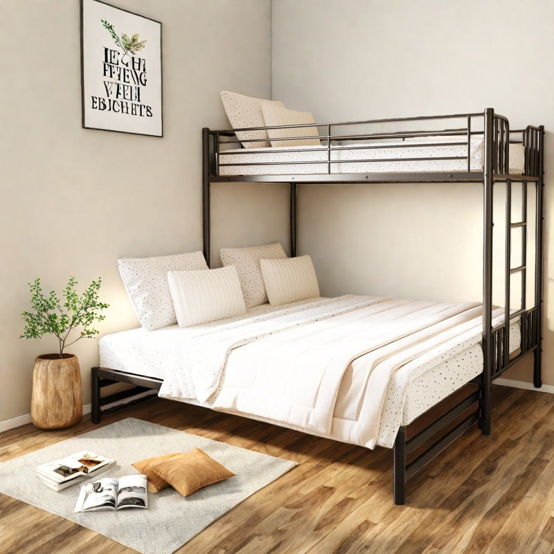 Lit simple escamotable en métal avec garde-corps et échelle intégrée, cadre convertible peu encombrant pour la chambre à coucher, noir