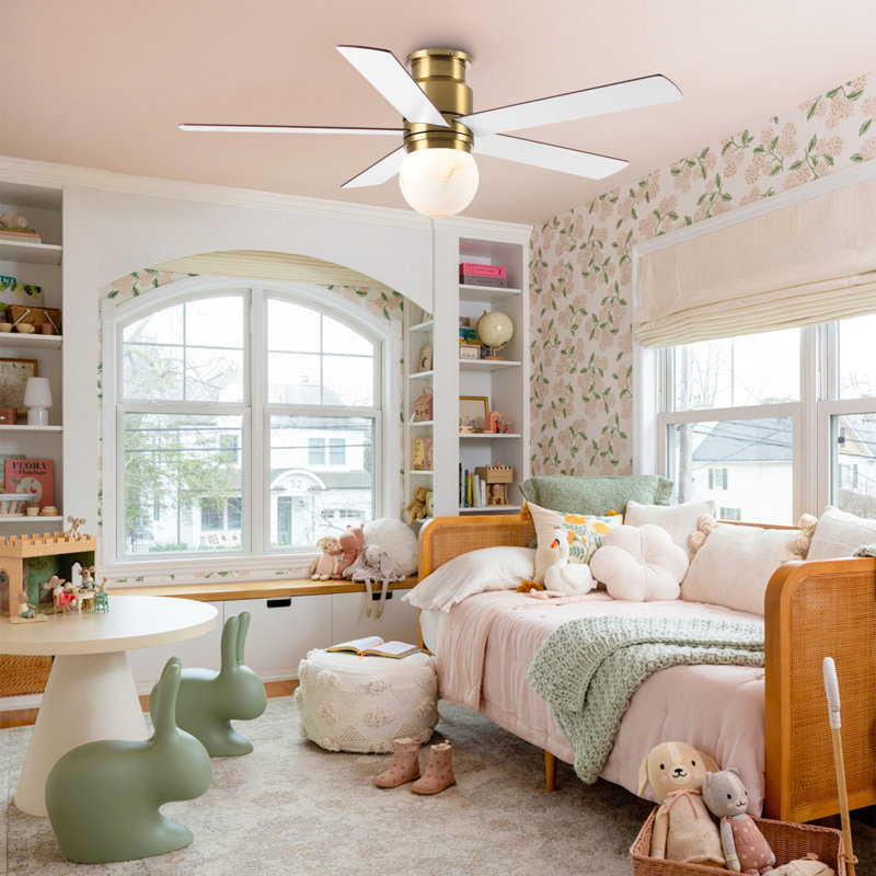 52" Flush Mount Dimmable LED Ceiling Fan With Remote Control, 3 Color Lights, 6-Speed Reversible DC Motor, 4"/10" Downrods