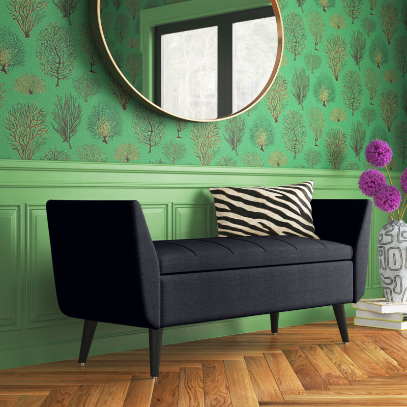 Banc de rangement à couvercle rabattable Huxley, Velours noir anthracite