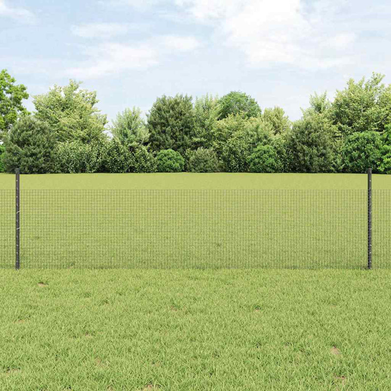Vidaxl Fence With Posts Steel, Grey, 140cm H x 1000cm W x 2.7cm D