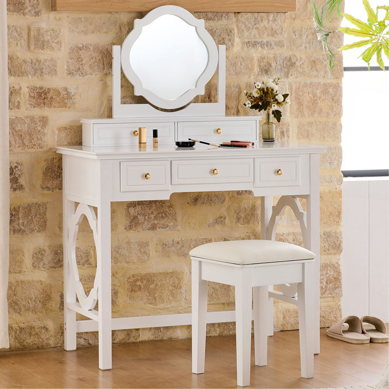 Compact Makeup Vanity Table With Reversible Mirror, Dressing Table Set With Stool, Space-Saving Beauty Station For Small Places