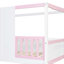 Lit simple mezzanine pour enfants, lit superposé avec glissade, tablettes de rangement et garde-corps, blanc et rose-133586069