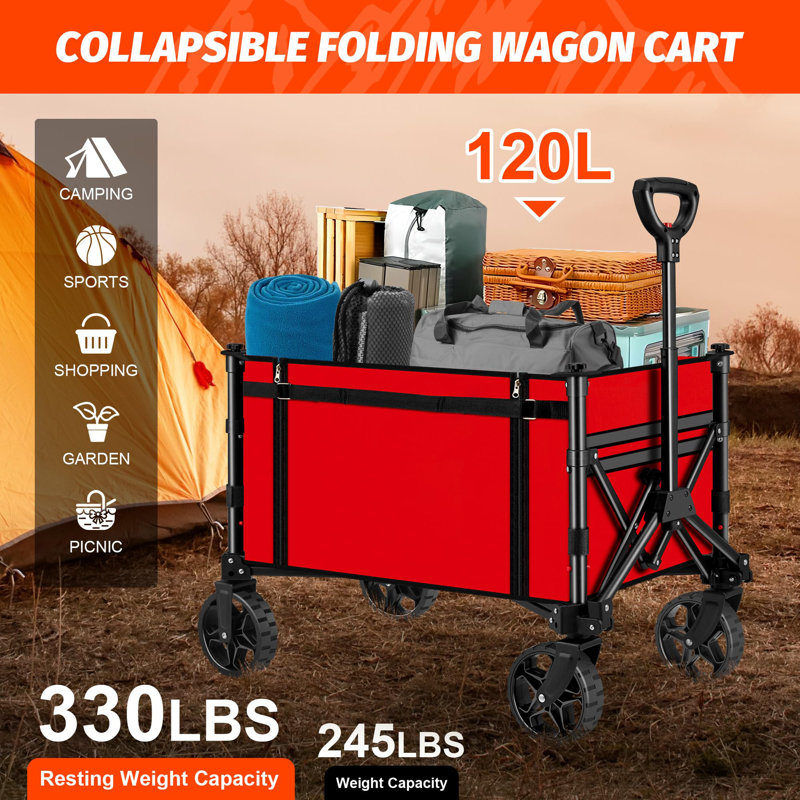 Chariot utilitaire pliable avec roulettes, Rouge