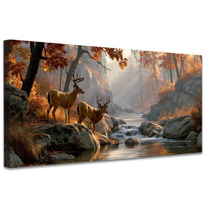 Automne, art mural sur toile, ferme rustique, peinture de cerf par River Forest