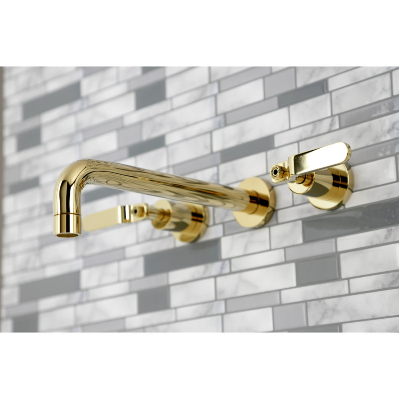 Kingston Brass KS8028KL Whitaker Two-Handle Wall Mount Tub Faucet, Brushed Nickel, Polished Brass