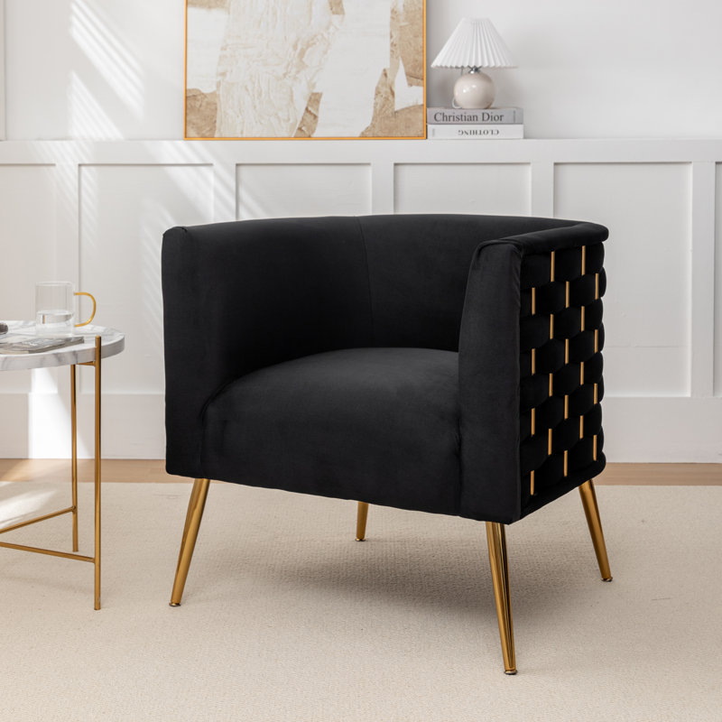 Cristen Velvet Barrel Chair, Black Velvet, 1