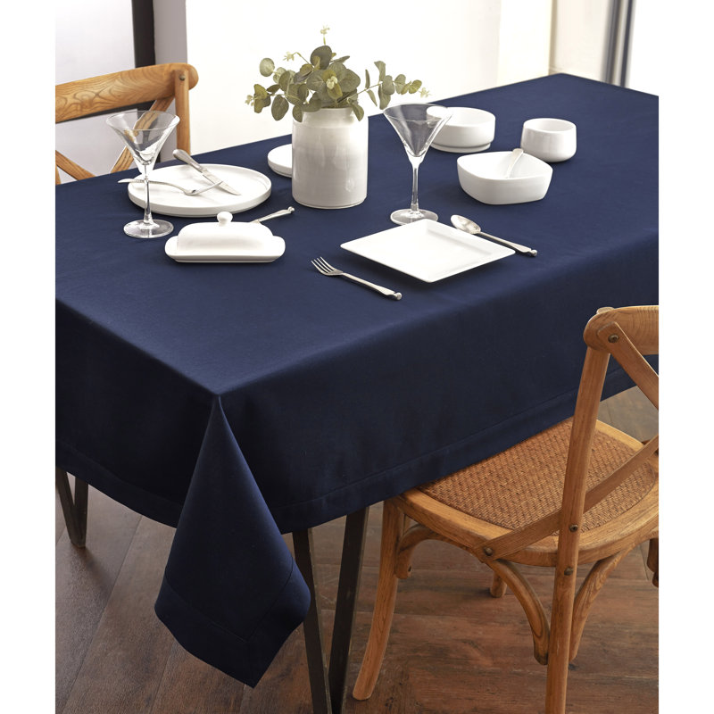 Dru Cotton Linen Plain Tablecloth, Navy, 120" x 60"
