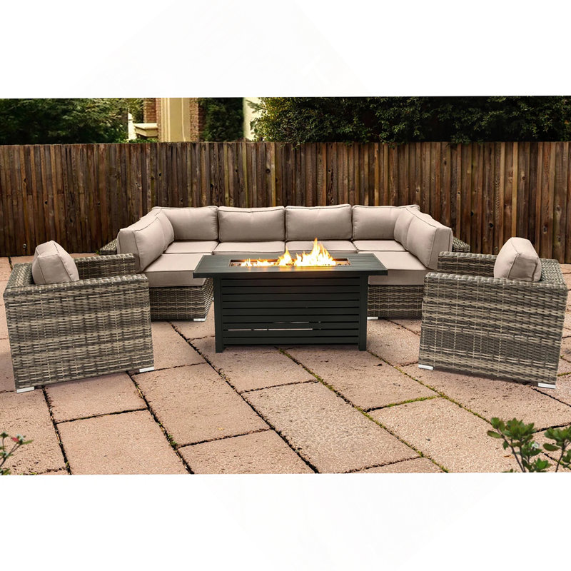 Ensemble modulaire d'extérieur 9 pièces avec table de foyer et coussins LSI
