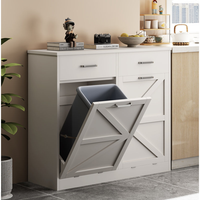 Armoire à ordures inclinable blanche avec 2 tiroirs, installation rapide et fonction de désodorisation
