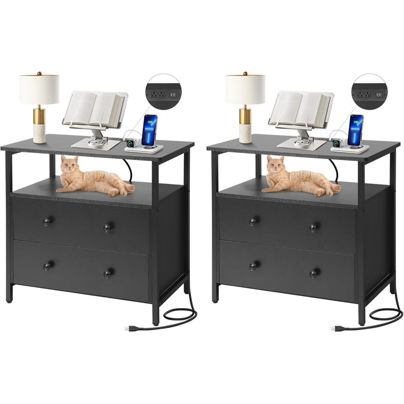 Duccia 27'' W Nightstand, Black, Set of 2