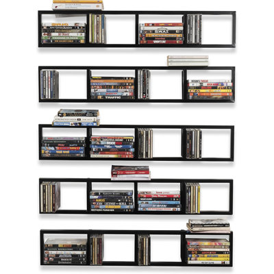 Ensemble de 5 tablettes murales flottantes - Organisateur de jeux vidéo et de rangement multimédia - Aucun assemblage requis - Options de montage polyvalentes pour les DVD, les CD, les objets de collection et la décoration intérieure