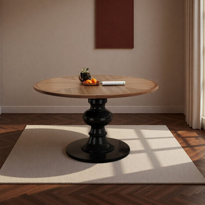 French Vintage Round Dining Table, Durable Walnut