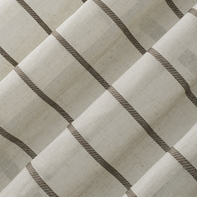 Mocha Linen Blend Twill Stripe Sheer Curtain Panel