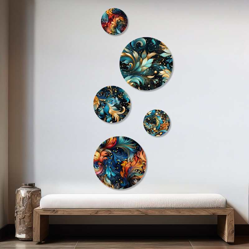 Flynn - Ensemble d'art mural rond floral glamour de 5