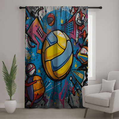 Colorful Volleyball Graffiti Window Curtains, Volleyball Sheer & Blockout Curtains - 1 Panel