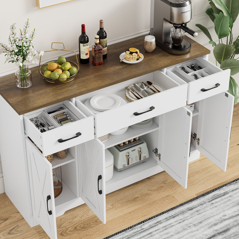 Adra 55.1'' Sideboard with 3 Drawers, Adjustable Shelves, Walnut/White