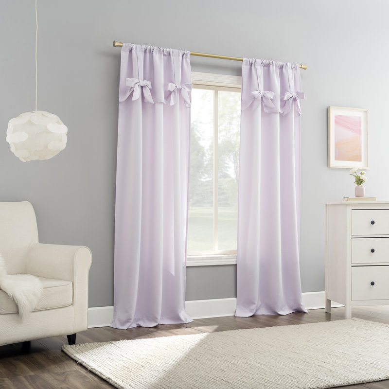 Sun Zero Emma Bow Valance Semi-Sheer Rod Pocket Curtain Panel, Purple, 40" W x 84" L