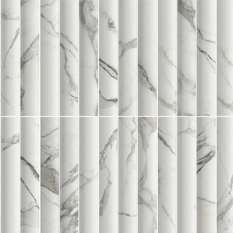 Lyrical 4.5" x 9" Matte Porcelain Fluted Wall Tile, Statuario