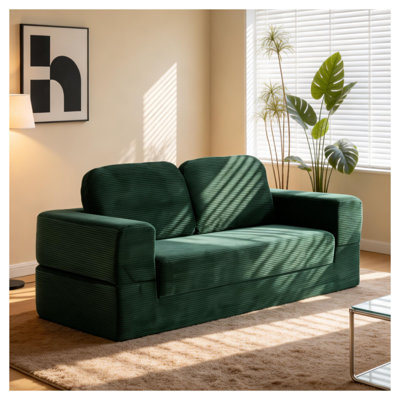 Canapé modulaire vert antique avec méridienne et méridienne, siège à assise profonde en mousse à mémoire de forme et sans assemblage requis