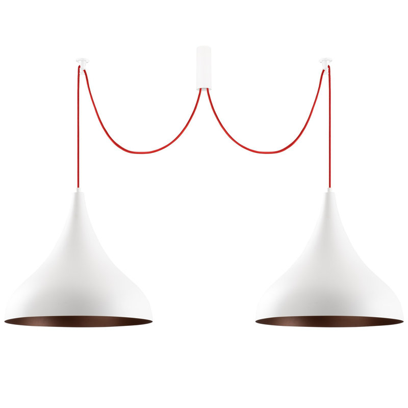 Luminaire suspendu conique à 2 lumières Excalibur, Blanc / Rouge