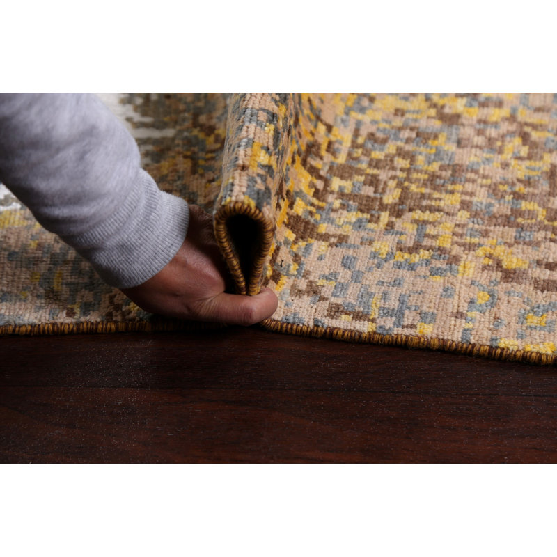 One-of-a-Kind 4'1" x 6'7" New Age Rectangle Silk and Wool Area Rug in Brown and Gold