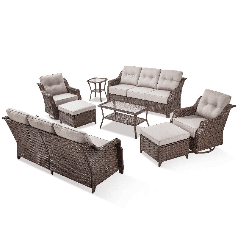 Elona 8-Piece Outdoor Sofa Seating Group With 2 Sofas And 6" Thickness Cushions, Beige