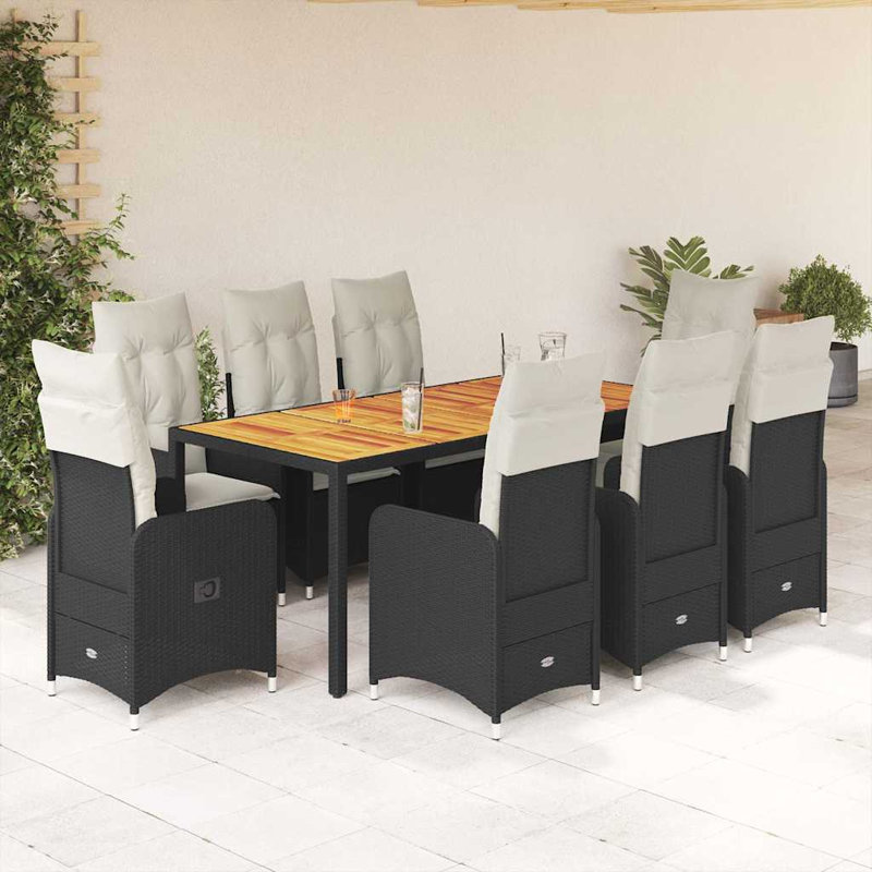  Bistro Set Black PE Rattan 8-Seater Bistro Set Rectangular, 29.5" H x 74.8" W x 35.4" D