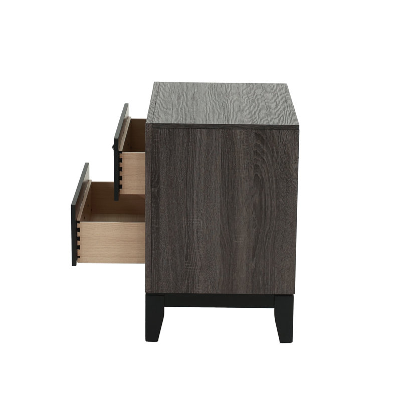 Rustic Nightstand, 2-Drawers Bed Side Table