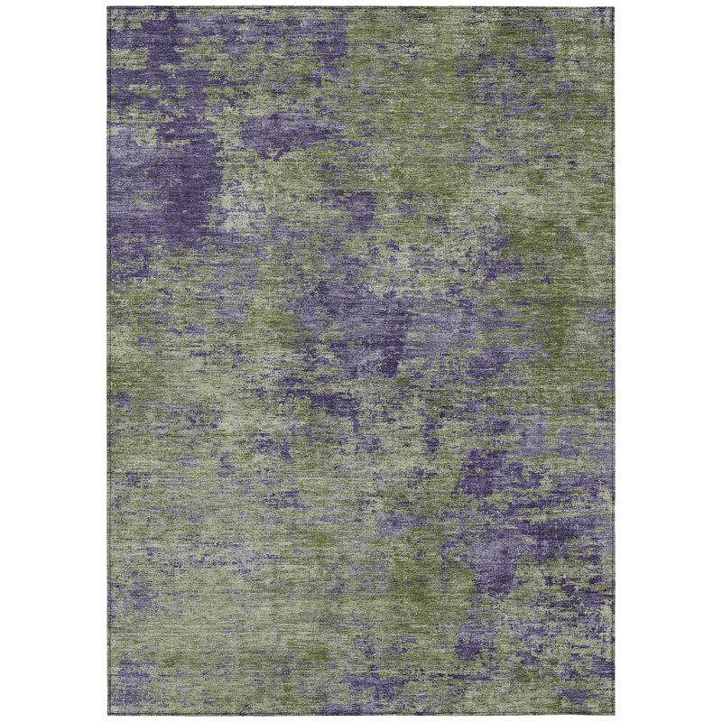 Tapis extérieur lavable abstrait vert olive et mauve foncé 9 pi x 12 pi