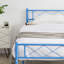 Ensemble de 2 cadres de lit avec tête de lit et pied de lit, ensemble de 2 lits plateforme en métal bleu avec support de lattes robuste, sommier sans bruit, aucun sommier nécessaire pour une chambre d'enfant, une chambre d'amis ou un dortoir-819515142