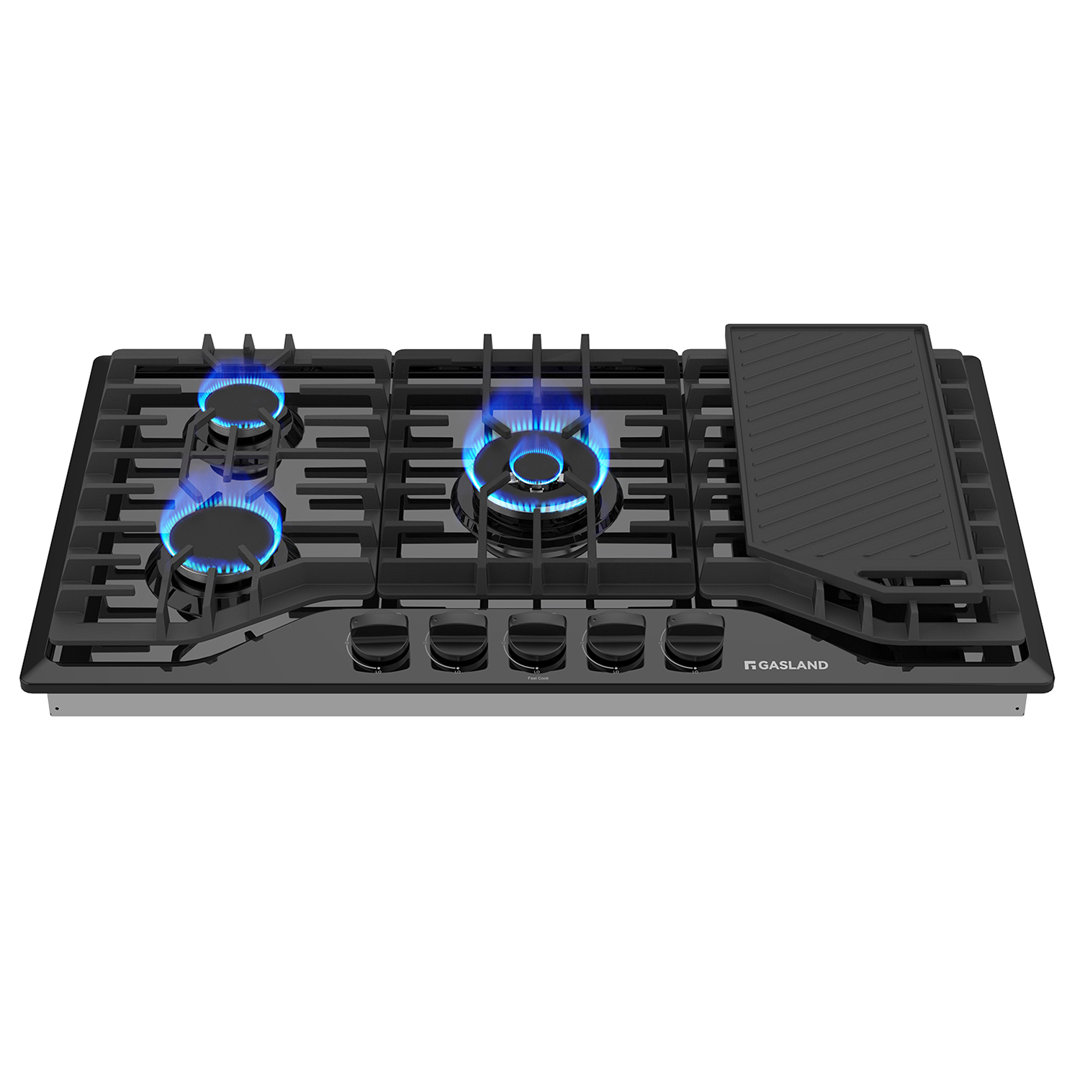 36 in. NG/LPG Gas Cooktop in Enamel with 5 Burners, Grill and Griddle GASLAND