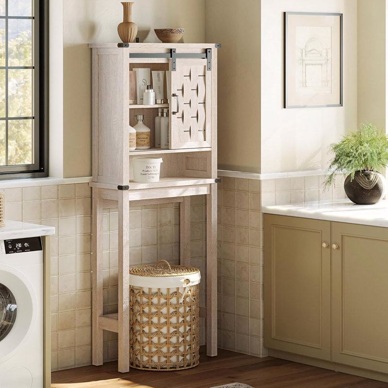 Rangement autoportant de 68 po avec porte de grange coulissante et tablettes réglables, Gris clair