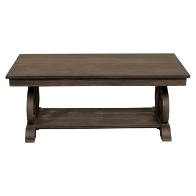 Classic Traditional Cocktail Table With Bottom Shelf Dark Oak Finish Scrolled Base Support 1Pc Coffee Table