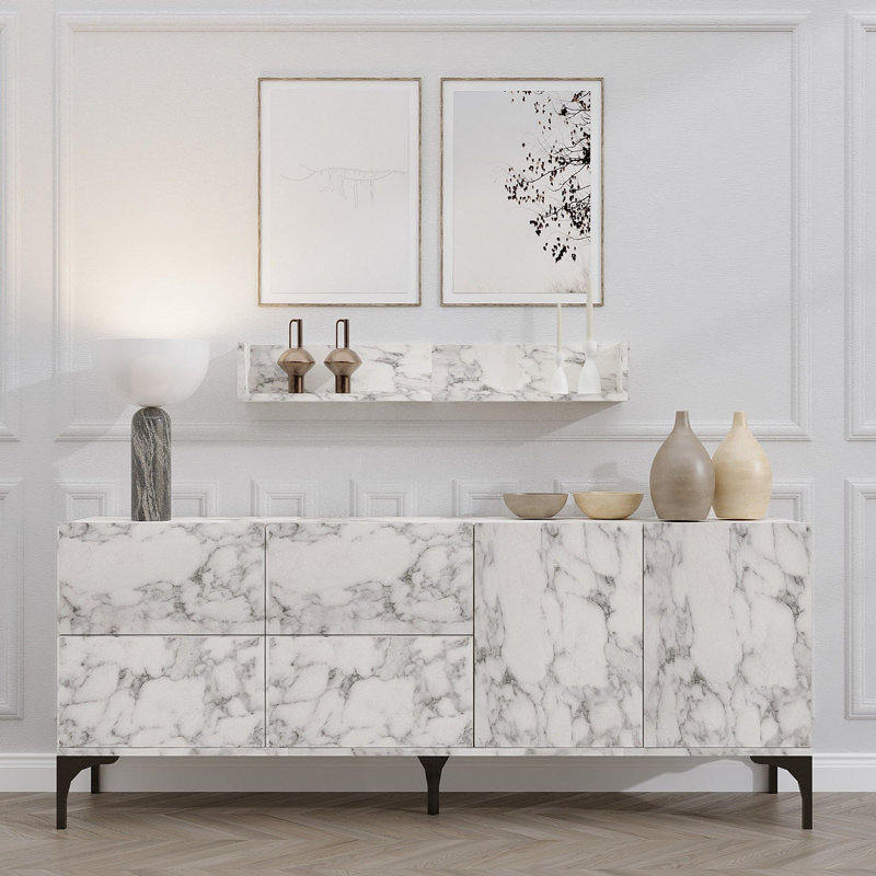 Console moderne avec tablette murale 70,9 po x 21,7 po x 15,7 po | 100% panneau de particules enduit de mélamine, épaisseur: 0,7 pouce | Comprend de nombreuses tablettes, un design mural, parfait pour le salon et le vestibule