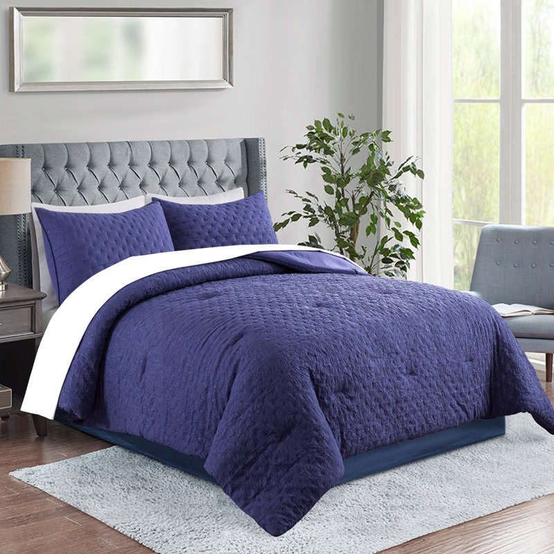 Modern & Contemporary Ring Stitch Comforter, Navy Blue, King