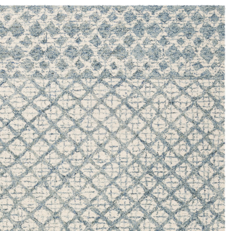 Tapis bleu en laine touffeté à la main Costin, Carré 8 pi