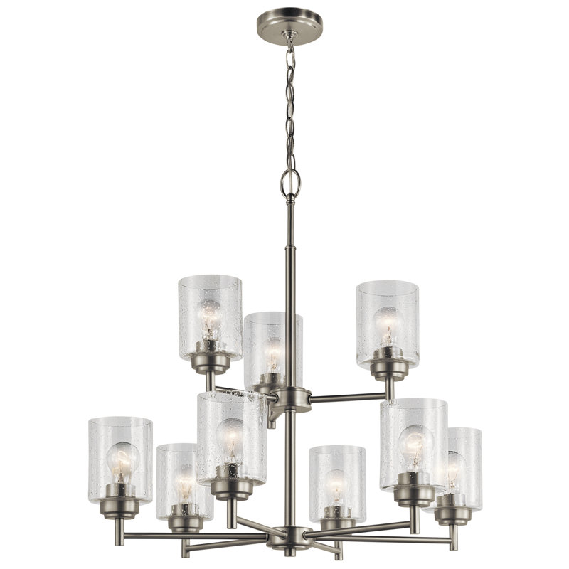 Lustre à niveaux 9 lumières Winslow, Nickel brossé