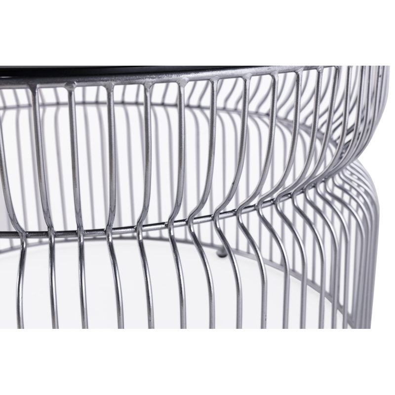 Ensemble de table (table basse et table de bout) - Plateau en verre avec base en métal, Argent argent