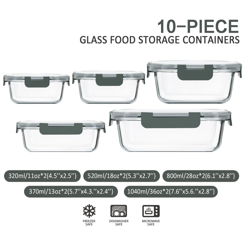 Boîte de 10 contenants en verre avec couvercles
