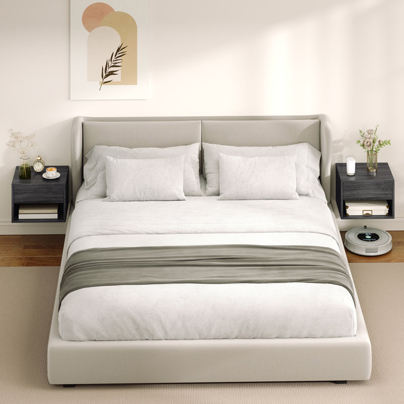 Ensemble de 2 tables de chevet flottantes avec tiroir et tablette, gris, Gris